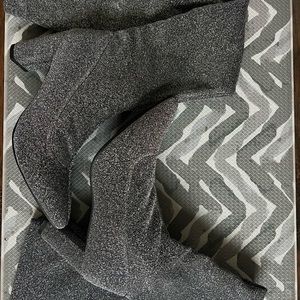 Silver thigh high boots